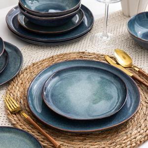 AmorArc Ceramic Dinnerware Sets, Glaze Stoneware Plates and Bowls Set,Highly Scratch Resistant | Dishwasher & Microwave Safe,Service for 4 Dishes Set - Ceylon Blue