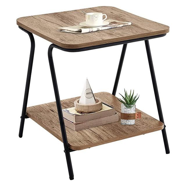 Linsy Home Side Table, Wood Look Nightstand with 2 Shelf for Living Room Bedroom Apartment, Metal Frame End Table, Easy Assembly, LS208J1-A