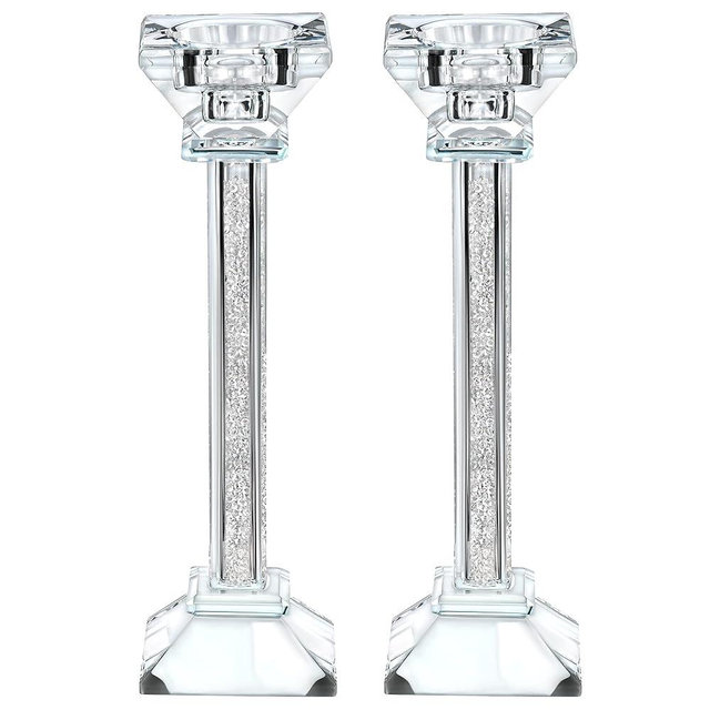 Crystal Candle Holders Set of 2-8.6" Tall Crystal Candlestick Holders - Ultra Elegant and Modern Centerpiece Home Decor