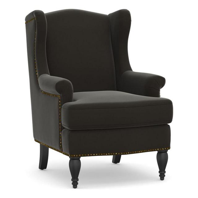 SoMa Delancey Upholstered Wingback Armchair, PLY CSHS, Performance Everydayvelvet™ Smoke