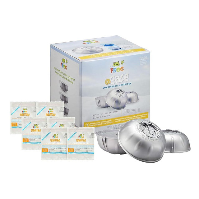 FROG @Ease Replacement SmartChlor Cartridge 3 Pack with 6 Pack of Maintain for use with Hot Tub FROG @Ease Floating System - Hot Tub Sanitizer System Supports Less Chlorine Use