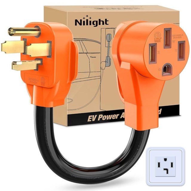 Nilight EV Adapter Cord 30 Amp to 50 Amp 4 Prong Pure Copper New Dryer Outlet to EV Plug Conversion Heavy Duty 10 Gauge Wire Nema 14-30P to 14-50R 30M/50F for Level 2 EVs Using