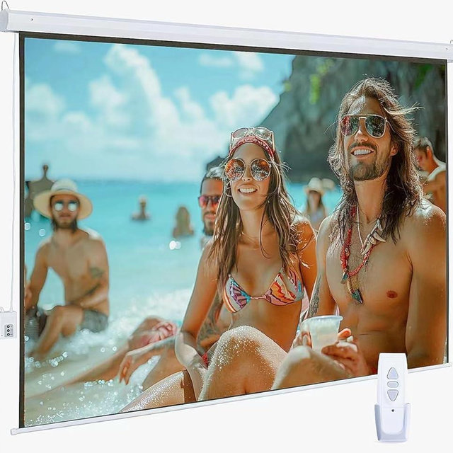110" Motorized Projector Screen, Electric 4:3 Projector Screen with Remote Control, Indoor/Outdoor HD Movie Screen, Wall/Ceiling Mounted, Perfect for Home Office Theater TV, White