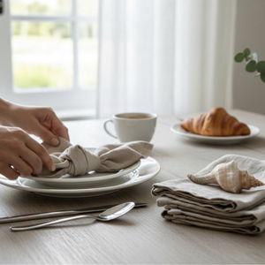 Warm Pebble Linen Napkins – 100% French Flax – Stonewashed Pure Linen Cloth Napkins – Mitered Corners – Set of 4