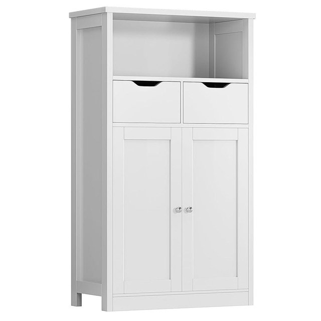 Shintenchi Floor Storage Cabinet, Bathroom Organizer with Doors and Drawers, Freestanding Side Cupboard Pantry with Adjustable Shelf, White