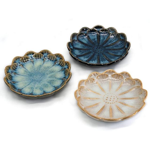 Ceramic Stable Spoon Rest 3PCS Multifunctional Glaze Ceramic Dinner Plates Set Heat Resistant Porcelain Spoon Utensil Holder in Kitchen Counter Kitchen Dining Table Decor (Sunflower 3PCS)