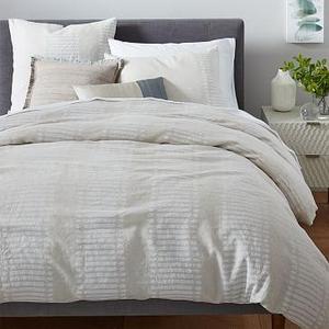 Belgian Linen Ikat Stripe Duvet, Full/Queen, Natural Flax