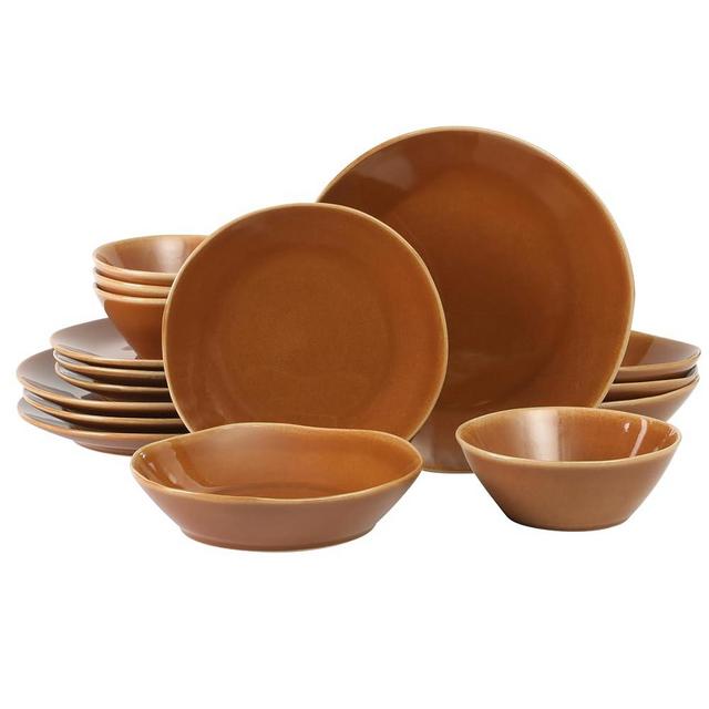 Bloomhouse Montecito Breeze 16 Piece (Service for 4) Double Plates and Bowls Stoneware Reactive Glaze Dinnerware Set - Terracotta Canyon