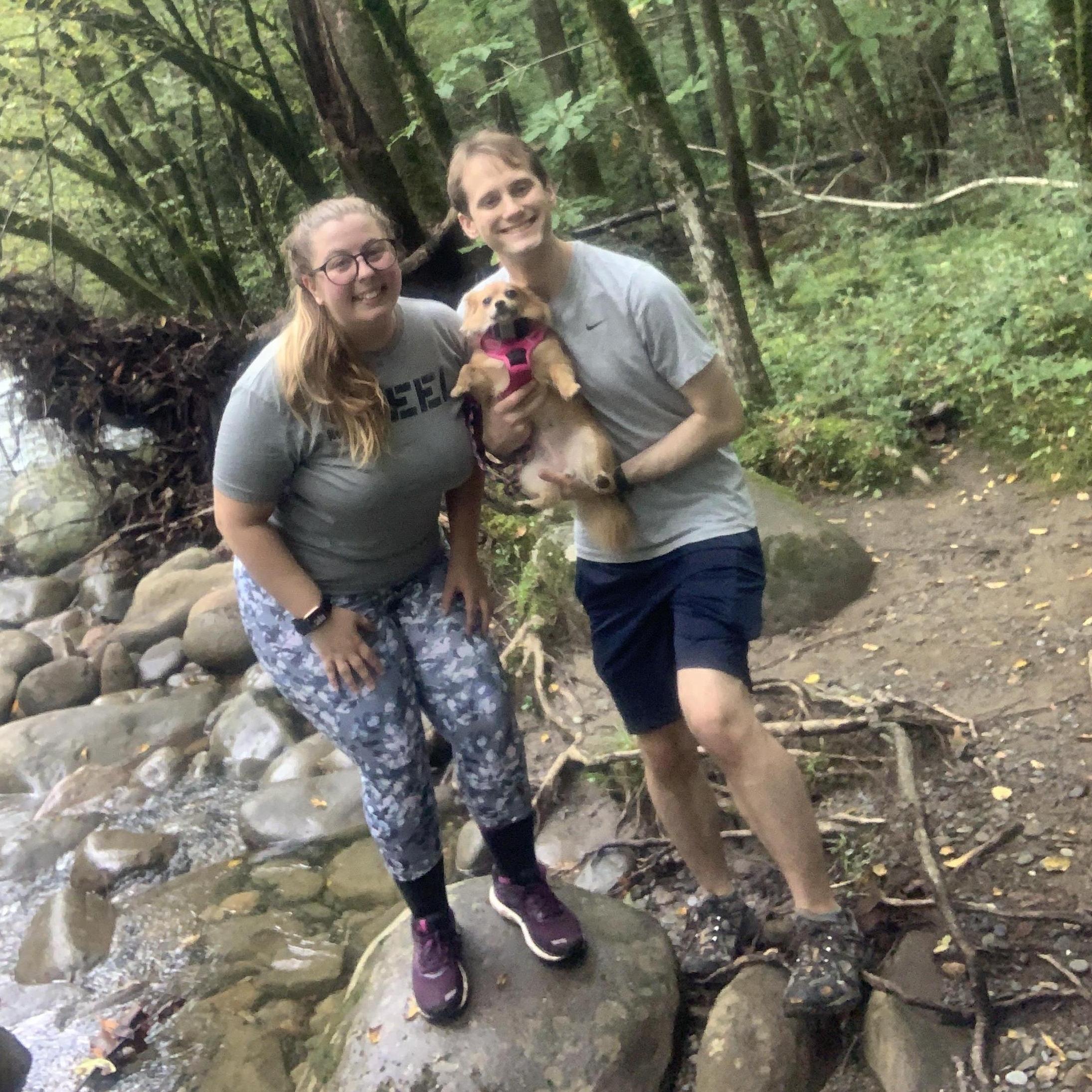The couple + Noodle on a beautiful hike in Gatlinburg.