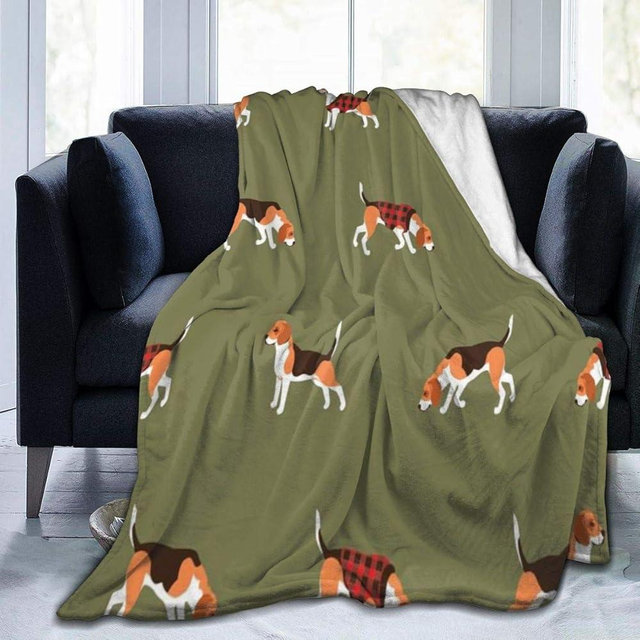 Beagle Buffalo Plaid Ultra Soft Flannel Fleece All Season Light Weight Living Room/Bedroom Warm Blanket