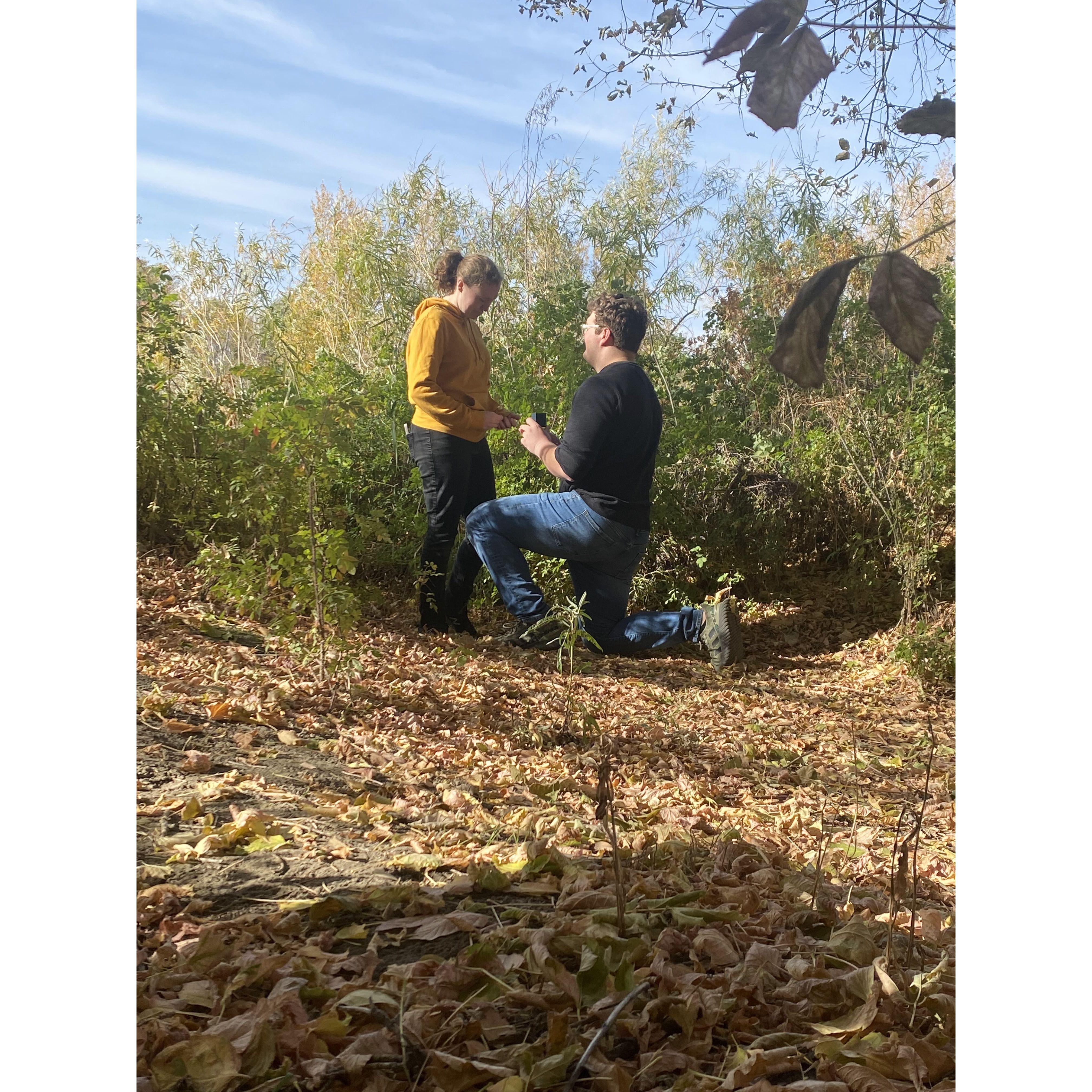 On October 30, 2022, Jaden proposed by the river near his house in Blackfoot, ID.