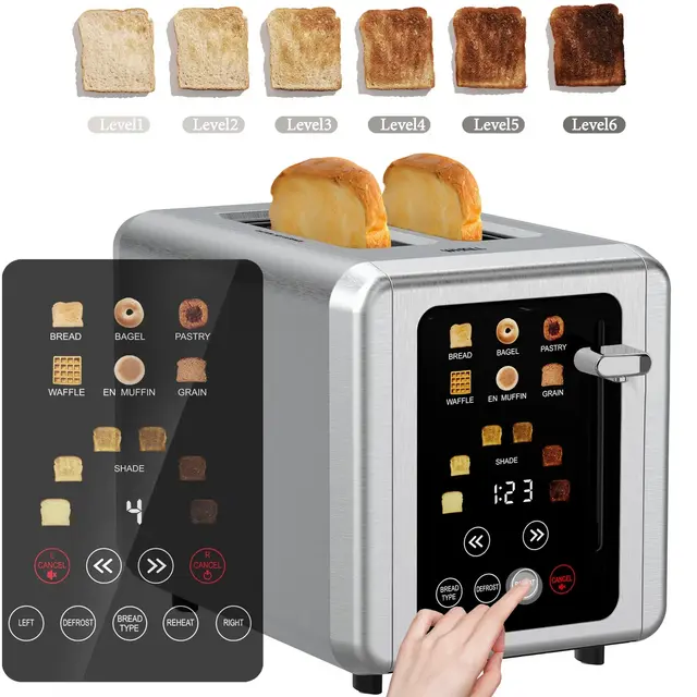 WHALL Toaster 2 Slice, Touch Screen Toasters, Smart Bread Toaster, Stainless Steel Small Toaster, Wide Slots Toaster With Bagel, Home and Kitchen