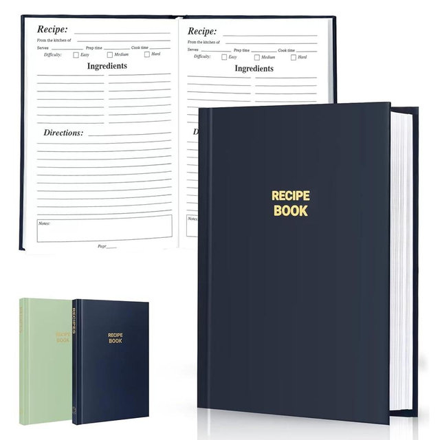 Perfect Blank Recipe book - Recipe Book to Write In Your Own Recipes,Organize Your Recipes- Waterproof Cover and 186 Blank Pages Recipe Notebook (dark blue)