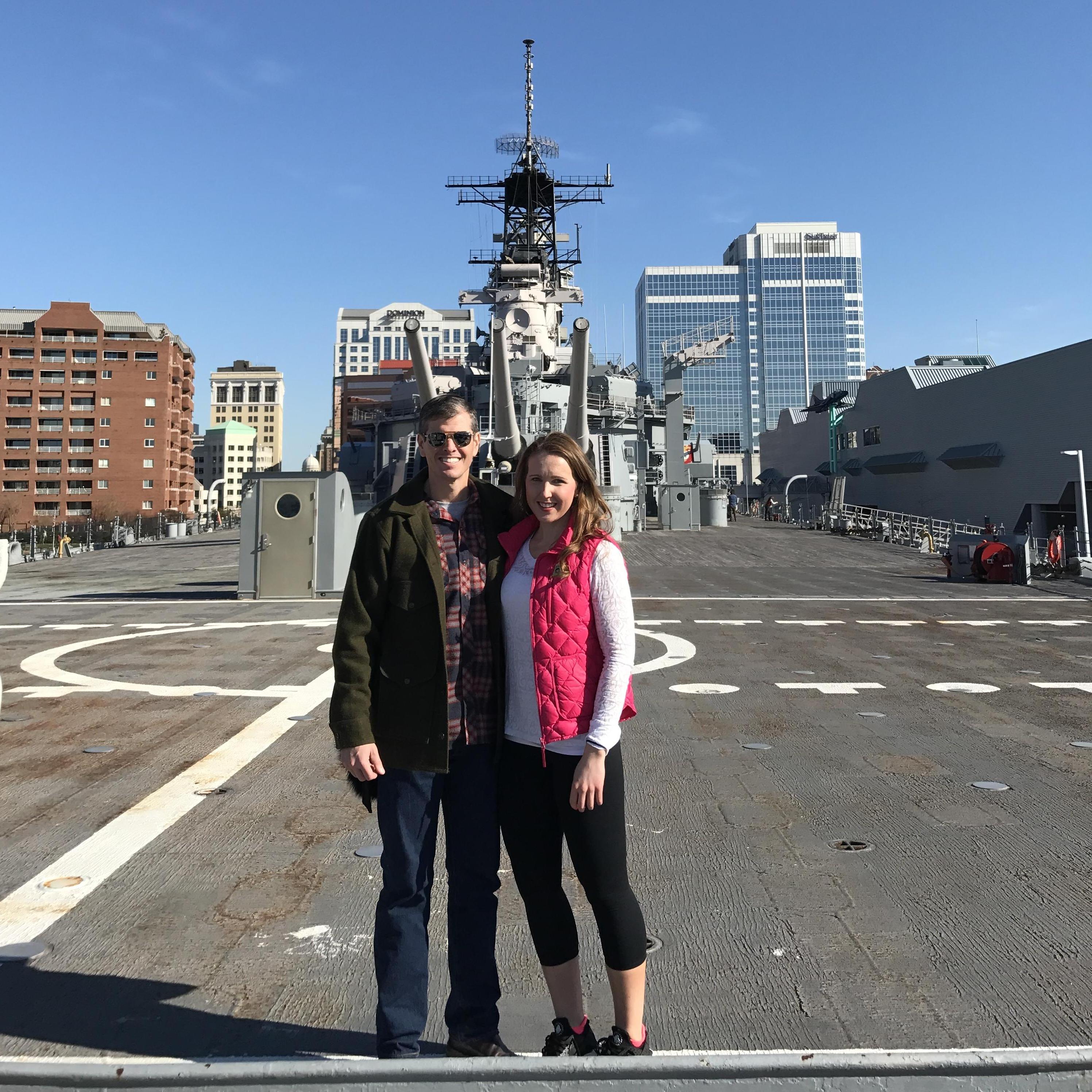Our first actual photo together, onboard USS Wisconsin.