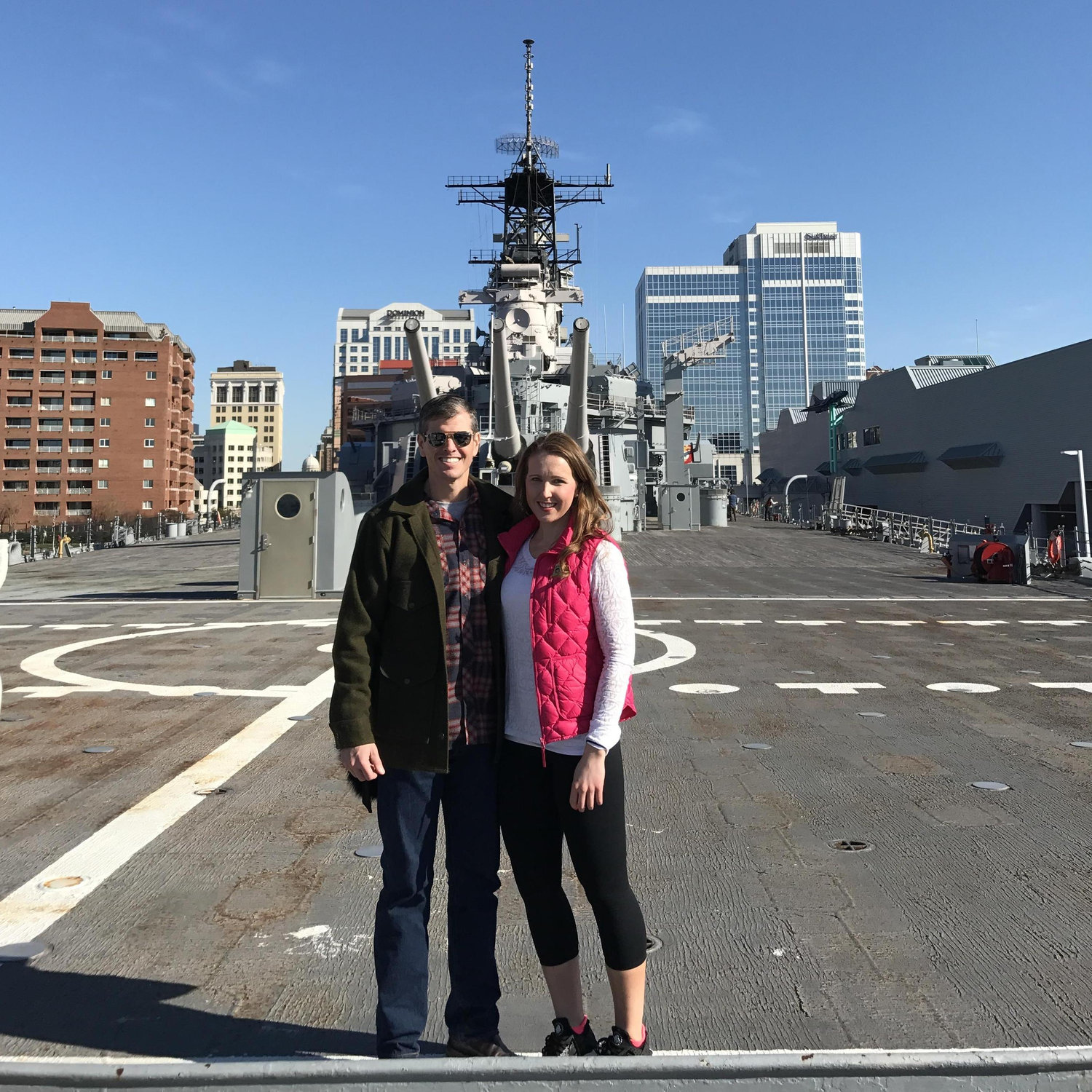 Our first actual photo together, onboard USS Wisconsin.