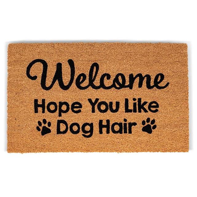 BIRDROCK HOME Dog Hair Coir Doormat - 18 x 30 Inch - Funny Door Mat - Standard Welcome - Natural Fade - Vinyl Backed - Indoor Outdoor Entry - Front Door Entryway Mats