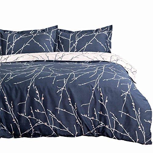 Bedsure Duvet Cover Set with Zipper Closure-Branch and Plum Blue Printed Pattern,King (104x90 inches)-3 Pieces (1 Duvet Cover + 2 Pillow Shams)-110 GSM Ultra Soft Microfiber