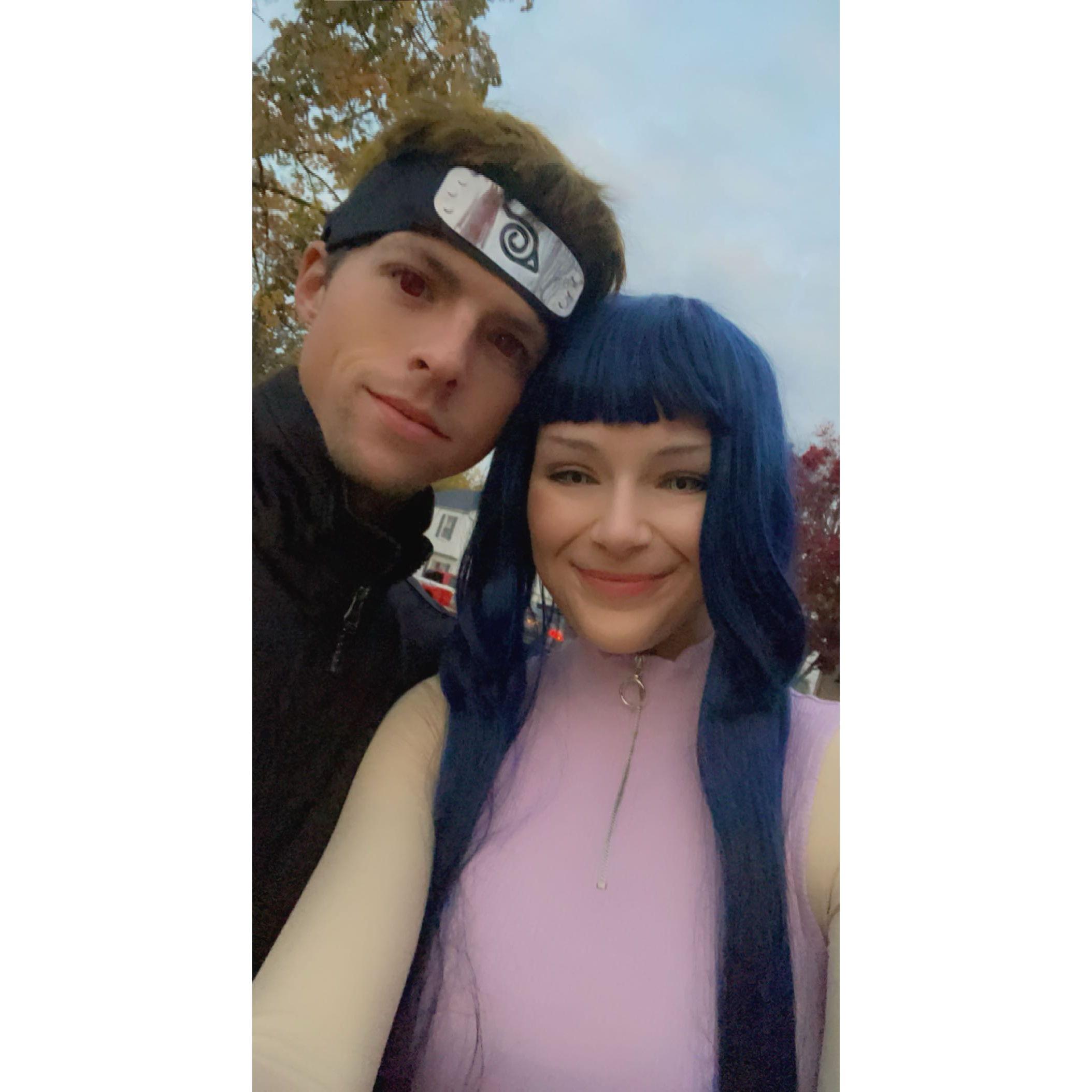 Slightly more willing this time, we dressed as Naruto characters Naruto and Hinata for Halloween 2022