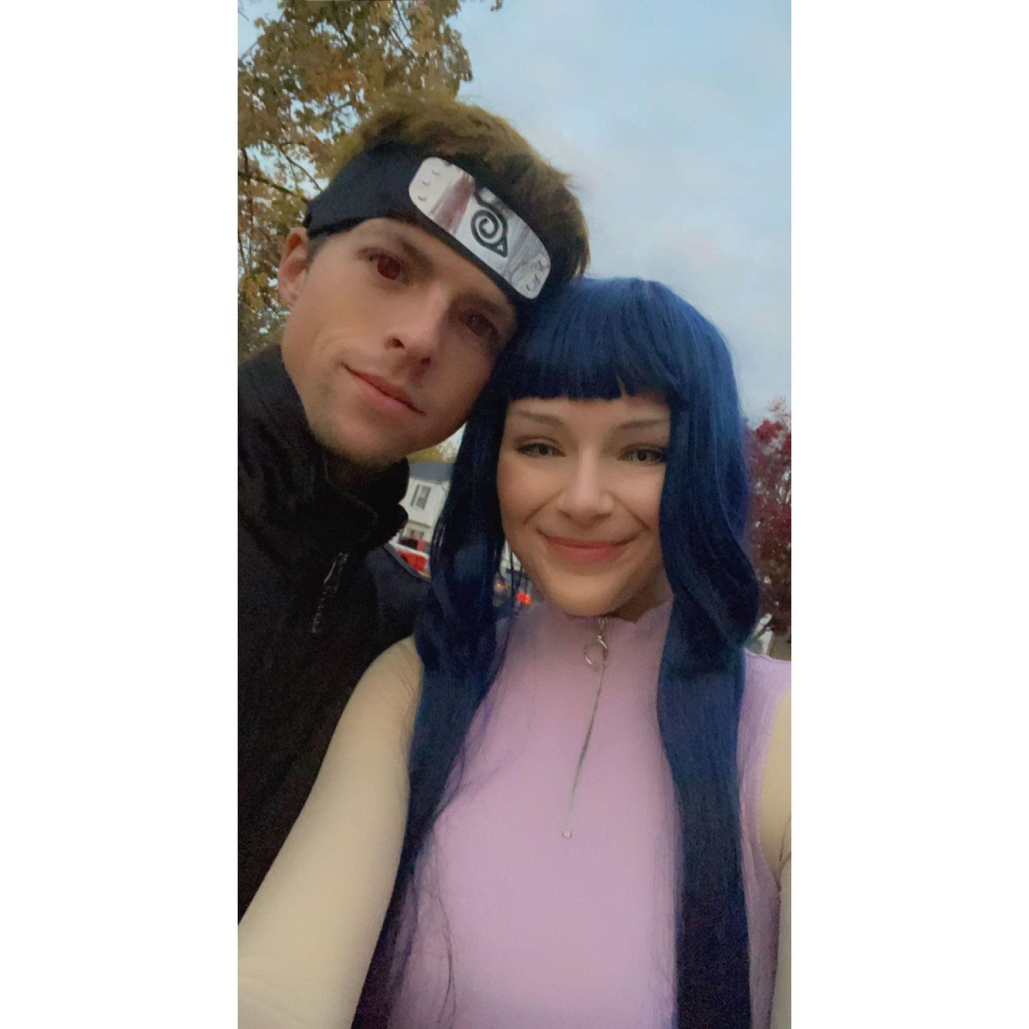 Slightly more willing this time, we dressed as Naruto characters Naruto and Hinata for Halloween 2022