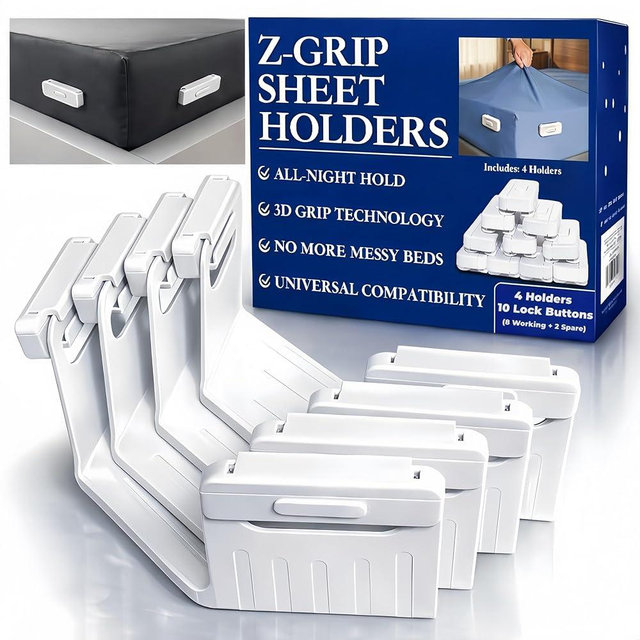 The Original Patented Fitted Sheet Holders - 4 Bed Sheet Grippers 10 Sheet Locks (8 + 2 Spares) Bed Sheet Holders For Corners, Clips, No Metal Corner Sheet Grippers Easily Say Goodbye To Loose Sheets
