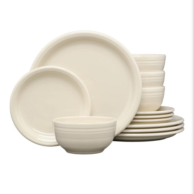Bistro Coupe 12-Piece Dinnerware Set, Service for 4 - Linen