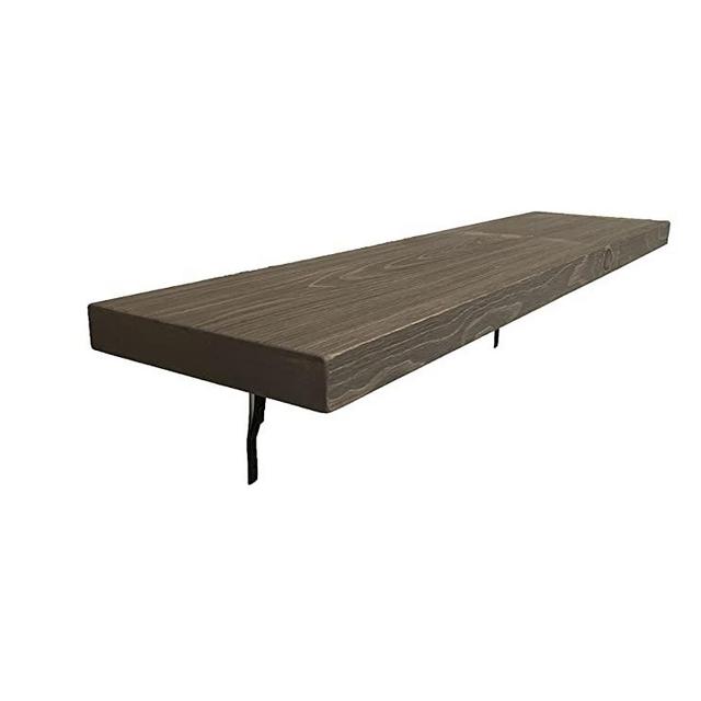 Rustic, Contemporary Shelf with Brackets, Solid Pine, Handmade, Made in United States, 2" Thick x 12" Deep x 48" Gray