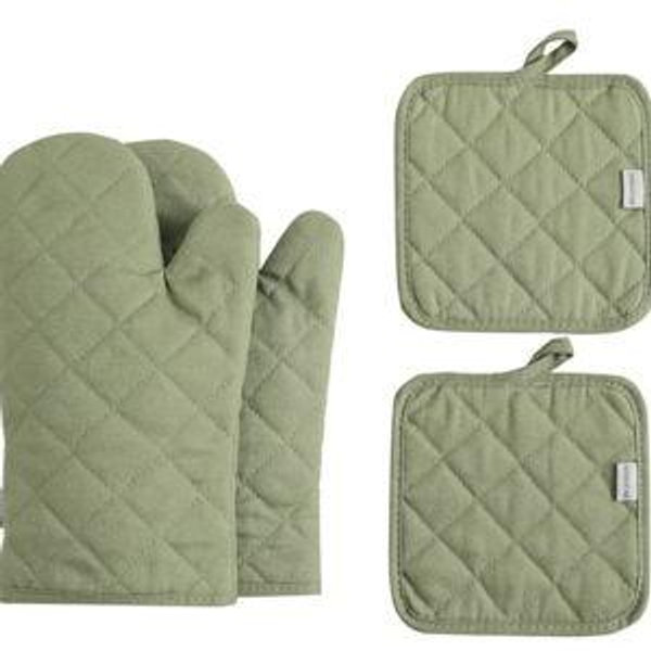 Oven Mitts and Pot Holders 4 pcs Set,High Heat Resistant 500 Degree Extra Thicken Long Kitchen Cotton Oven Glove for Cooking (12 Inch,Green)