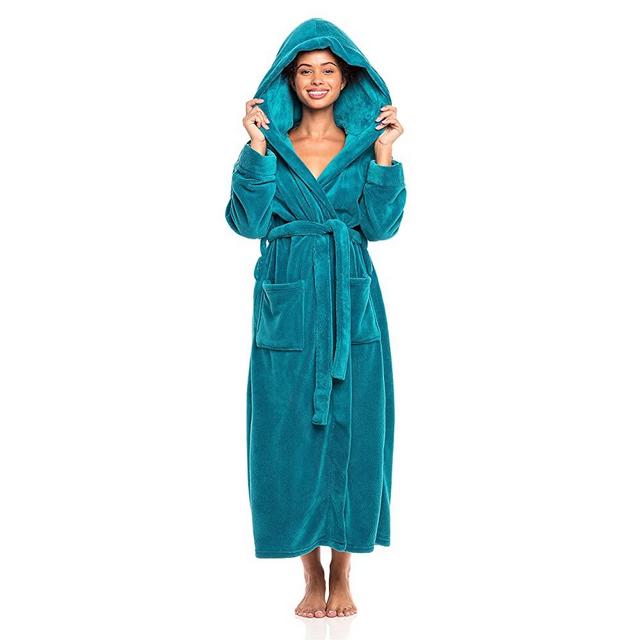 Alexander Del Rossa Women’s Robe, Plush Fleece Hooded Bathrobe with Two Large Front Pockets