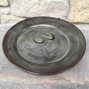Large Pottery Serving Platter or Charger Plate on dark clay