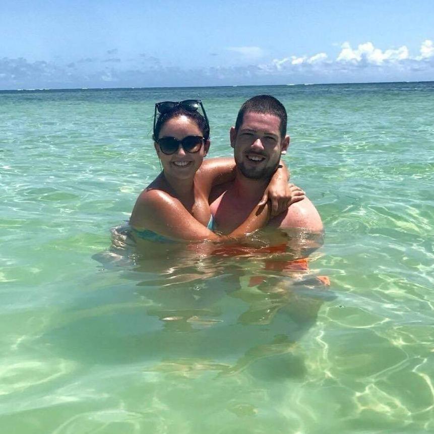 2017 - Fun fact, Lane is terrified of open water so even in this crystal clear (and only waist-deep) water in Punta Cana, she wouldn't let go of Glen!