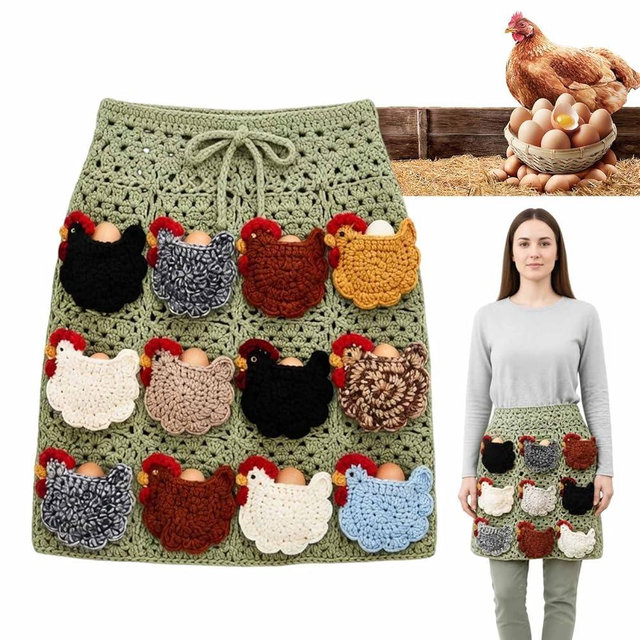 Crochet Egg Gathering Apron with Chicken Pockets - Handmade Farm Fresh Egg Collecting Apron for Backyard Coop