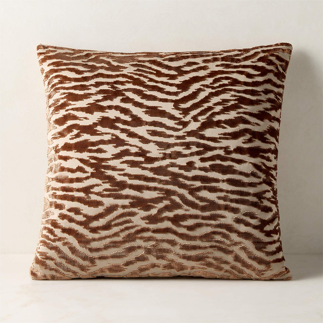 Tigris Sienna Brown Cotton and Viscose Throw Pillow with Down-Alternative Insert 20"x20"