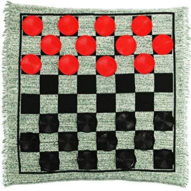 Lulu Home Giant Checkers, 3-in-1 Jumbo Checkers Rug Checkers Board Game with Super Tic Tac Toe Set
