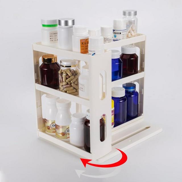 Dutiplus Medicine Organizer 2 Three-Decker Shelves Cabinet Storage Rack Organizer for Holding Vitamins, Supplements Cosmetics 10.82”H x 5.82”W x 10.43”D (Creamy White)