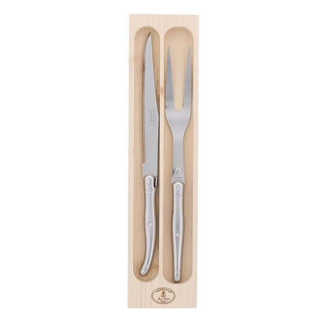 Jean Dubost Laguiole 2-Piece Carving Set, Stainless Steel Handles - Rust-Resistant Stainless Steel - Includes Wooden Tray - Made in France
