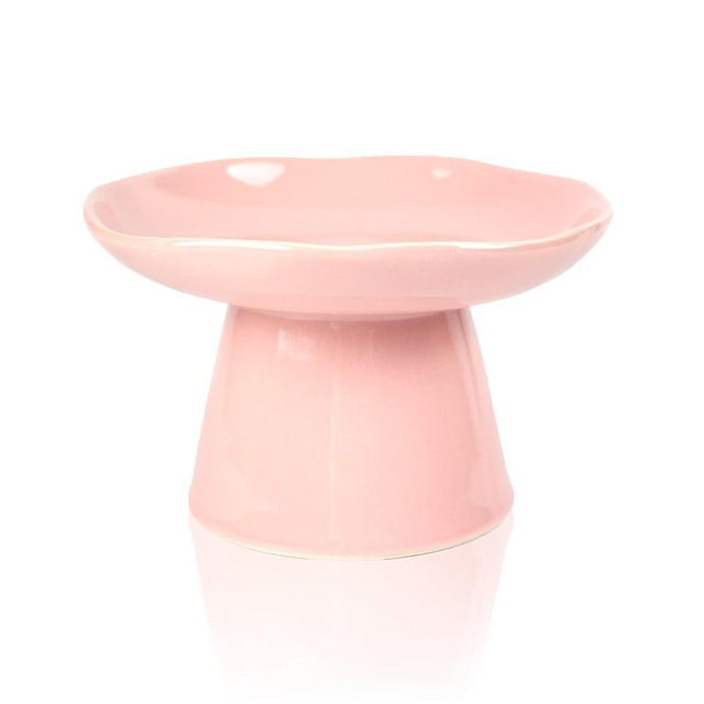 Extra Wide 6.1" Raised Cat Food Bowl, Shallow Ceramic Elevated Cat Feeder, Anti Vomiting, Stress Free, Whisker Fatigue, Pet Food or Water Bowl, Pink