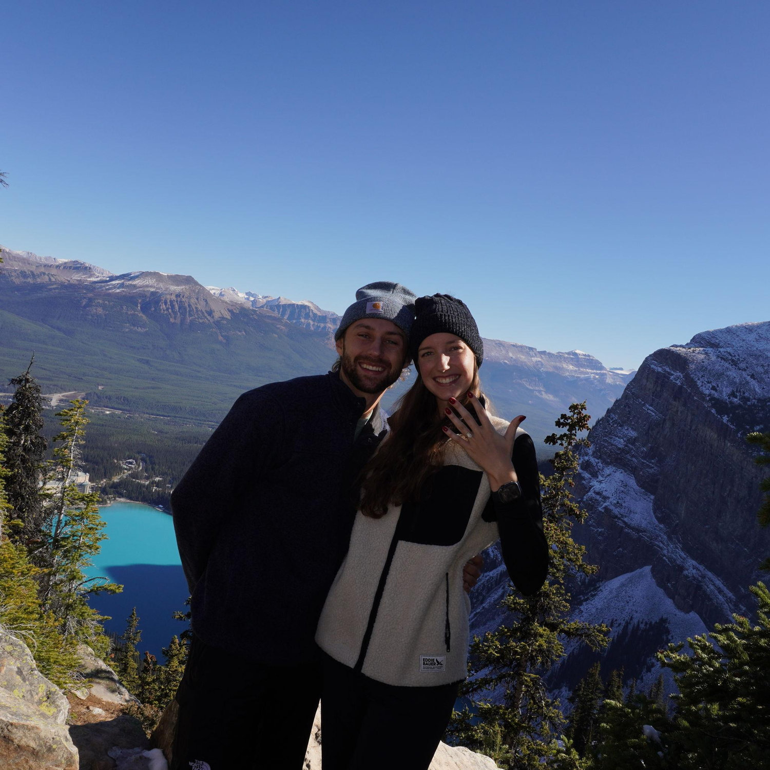 Barret proposed October 16th, 2025 on our trip to Banff, Canada. We had just gotten to the top of the mountain on one of the hardest hikes - and he popped the question. It was perfect!