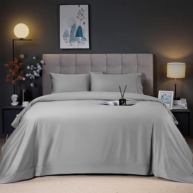 Shilucheng Cooling Breathable Bamboo Bed Sheets Set - King Size,1800 Thread Count Super Silky Soft with 16 Inch Deep Pocket, Machine Washable, 4 Piece (King,Grey)