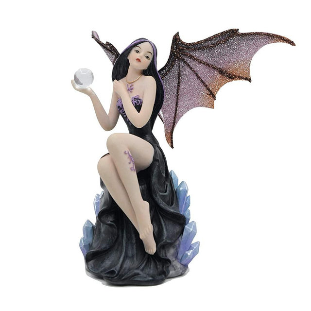 Comfy Hour Fairyland Collection 6” Dark Fairy Witch Spirit Forest Fairy with Magic Ball On Crystal Stone Figurine, Home Decoration and Collectibles, Resin Stone