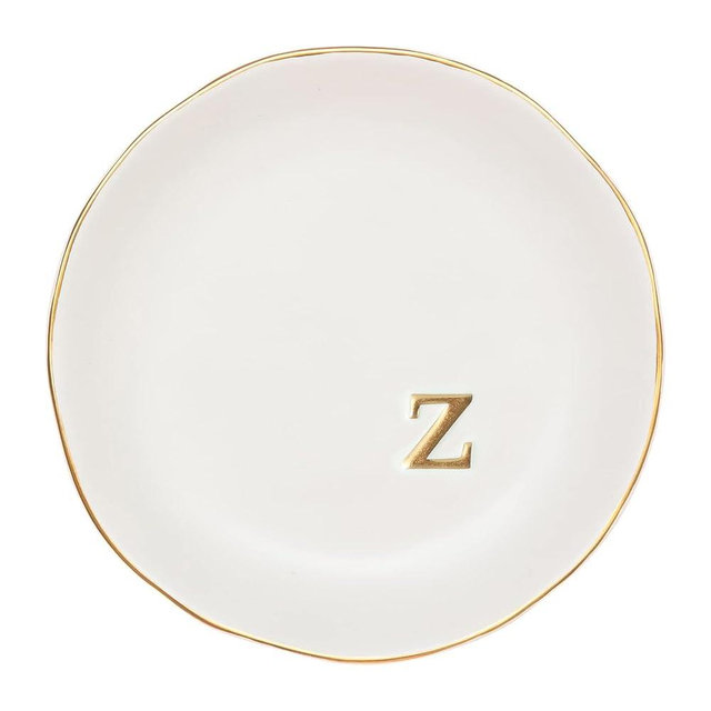 COLLECTIVE HOME - Ceramic Jewelry Tray, Decorative Trinket Dish for Rings Earrings Necklaces Bracelet Watch Keys, Birthday Mother's Day for Women, 4.75", White Surface (Z)