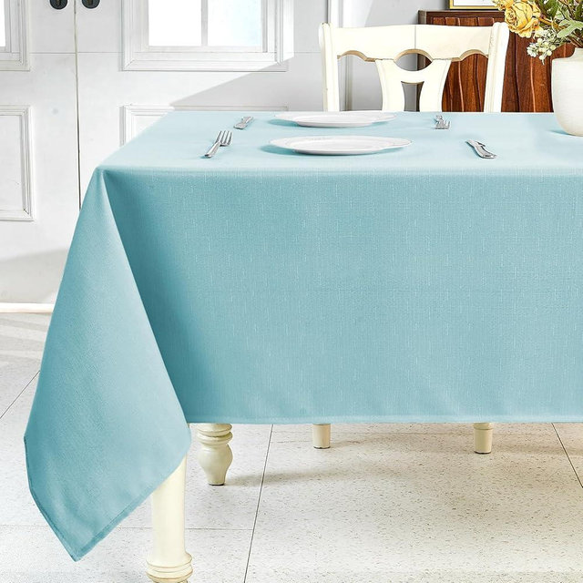 IVAPUPU Textured Linen Table Cloth for Rectangle Tables - Light Blue Tablecloths Rectangular Waterproof Wrinkle Free Wipeable Dining Table Cover for Spring Wedding Birthday Kitchen Decor, 52 x 70 Inch