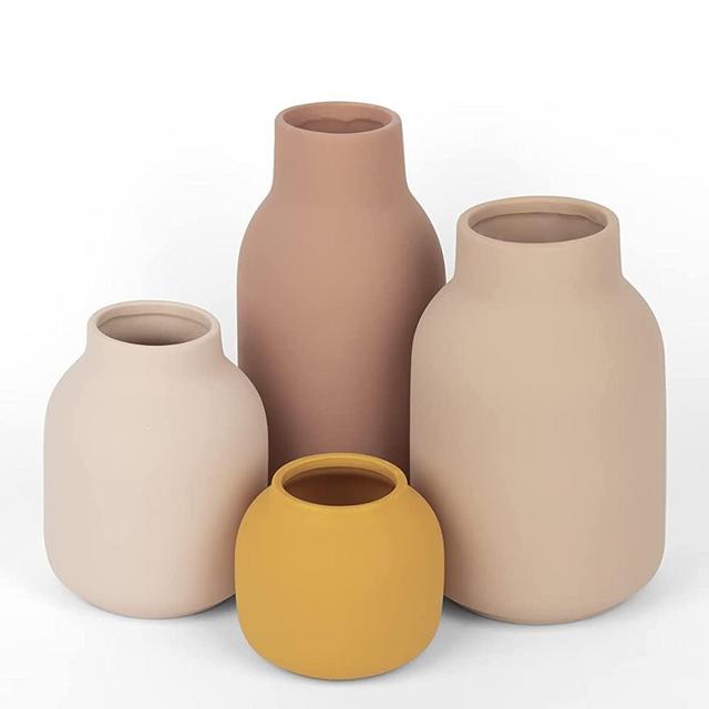 Koyal Wholesale Mixed Minimalist Modern Art Vase Ceramic Flowers Vases, Set of 4, Abstract Vases, Decoration for Living Room Office Home Table, Modern Boho Wedding Centerpiece (Multi-Color)