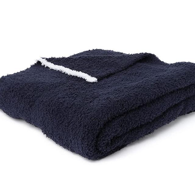 Barefoot Dreams CozyChic Rib Trim Throw - 60" x 45" (Indigo / White)