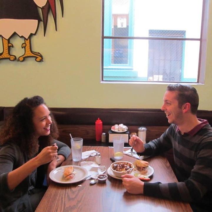 This is what it looks like when we eat in Olympia, Washington! -- Spring 2016