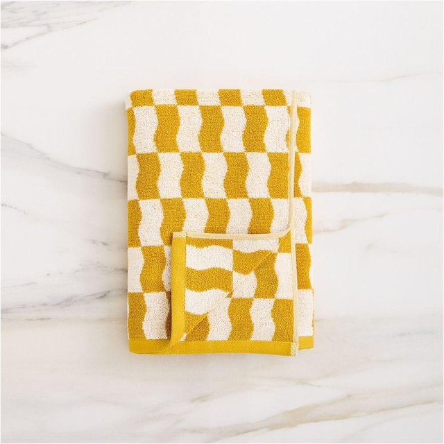 Wavy Blocks Towel, Bath Towel, Dark Horseradish