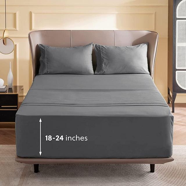 Bedsure Extra Deep Pocket Queen Sheets Set - Air Mattress Sheets with 18 to 24 inch Deep Pocket, Microfiber Soft Breathable Moisture Wicking Bedding Sheets & Pillowcases, Dark Grey, 4 Piece