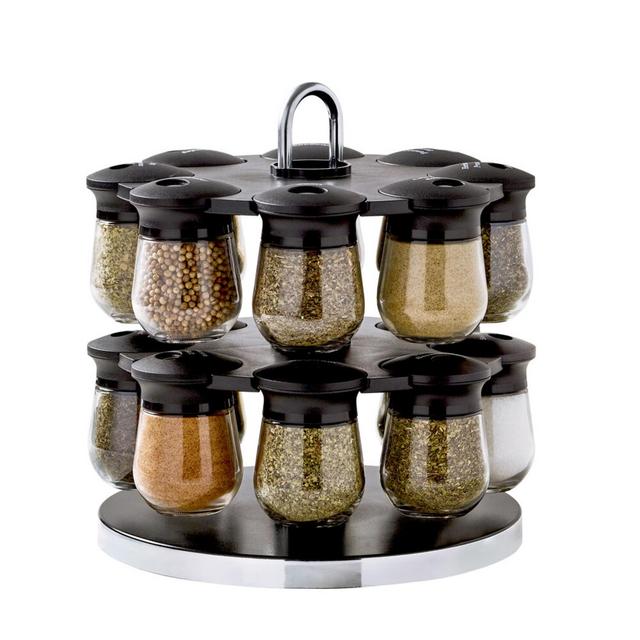 Kamenstein Duke 16-Jar Hanging Spice Rack with Pre-Filled Glass Jars and Free Spice Refills for 5 Years