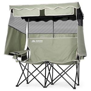 Double Camping Chair with Shade Canopy 2 Person Folding Chair with Canopy Portable Beach Chair Heavy Duty Camping Chair with Two Cup Holders and Side Pocket for Outside Camping,Beach,Sports