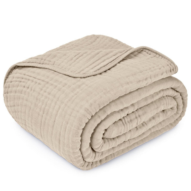 Muslin Blanket for Adults, Extra Large Queen 90" x 90" By Comfy Cubs - Sand
