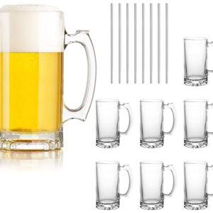 QAPPDA Beer Mugs Set,Glass Mugs With Handle 16oz,Large Beer Glasses For Freezer,Water Cups for Cold Beverages, 500ml Beer Drinking Glasses, Traditional Stein For Bar, Alcohol, Beverages,Coffee, Teas